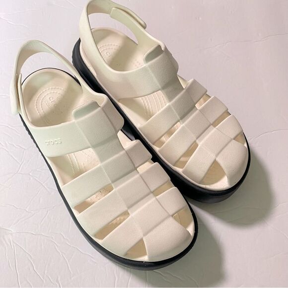 Crocs White Black Platform Sandals Stomp Fisherman Shoes Summer chunky woman 8 - Picture 4 of 12